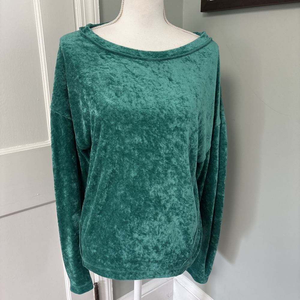 Free People Long Sleeve Teal Green Crushed Velvet Milan Pullover Sweater Small